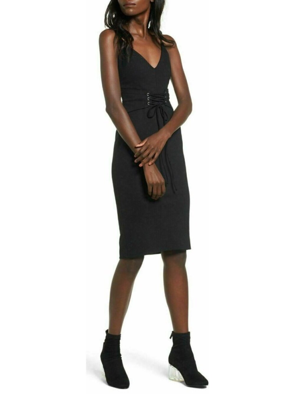 Dee Elly Corset Detail Bodycon Dress Medium Black Cocktail NWOT - Picture 7 of 14